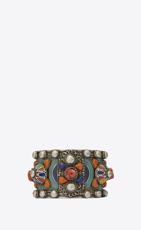 SAINT LAURENT Bracelets Femme Manchette MARRAKECH en étain, laiton, corail et émail jaune a_V4